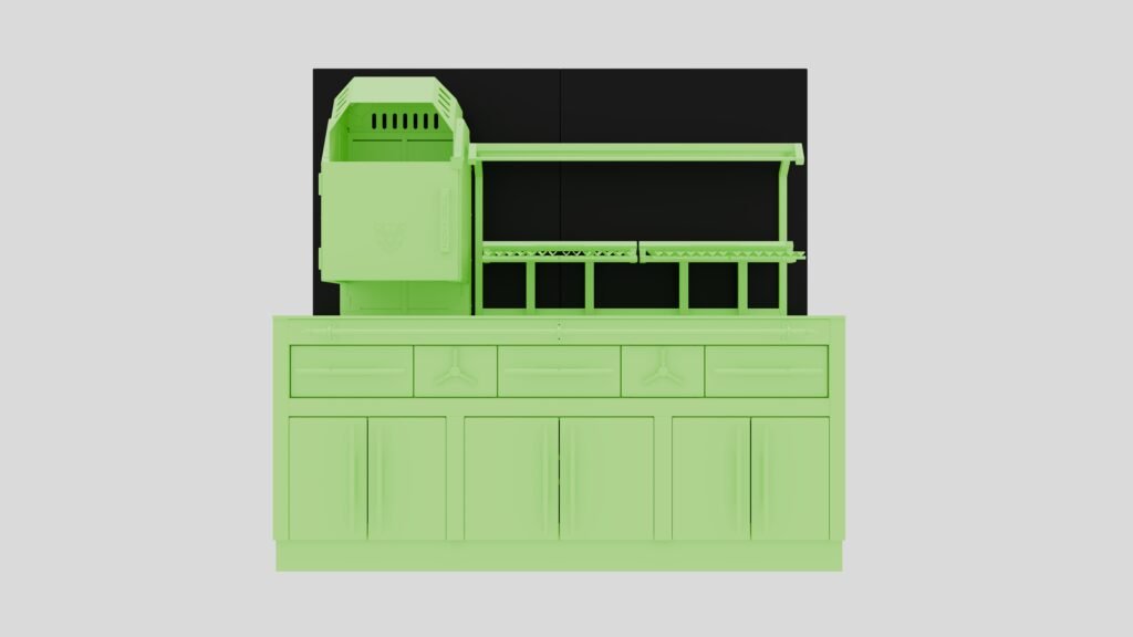 Vista frontal del accesorio de pared trasera para parrilla de carbón modelo S2000 de la marca Nova Grill